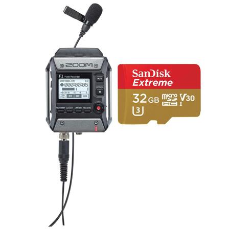 Zoom F1 Field Recorder with Lavalier Microphone With 32GB MicroSDHC Card