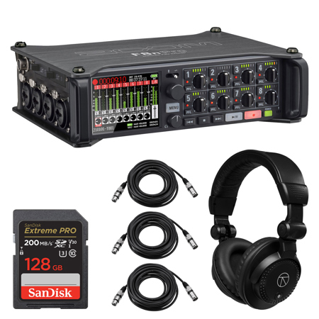 Zoom F8n Pro 8-Channel Multi-Track Field Recorder, Bundle with 128GB Memory Card, TAPH100 Headphones, 3x 25' Microphone Cable