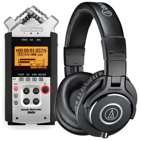 Zoom H4nSP Handy Mobile 4-Track Recorder W/Audio-Technica ATH-M40x Pro Headphone
