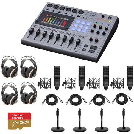 Zoom PodTrak P8 Podcast Recorder with 4x TAP300 Mic, 4x Stand & 4x Headphones
