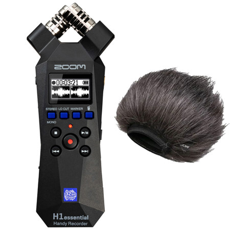 Zoom H1essential 2-Track 32-Bit Float Handy Recorder, Bundle with WSH-1E Hairy Windscreen