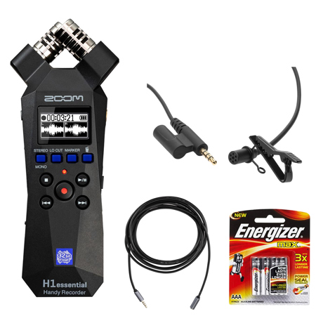 Zoom H1essential 2-Track 32-Bit Float Handy Recorder, w/TASL500 Lavalier Mic