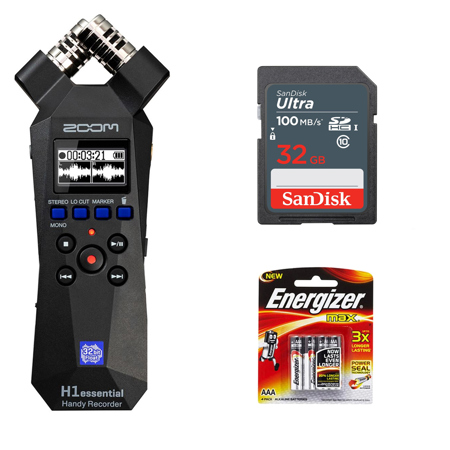 Zoom H1essential 2-Track 32-Bit Float Handy Recorder, w/32GB Memory Card,Battery