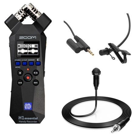 Zoom H1essential 2-Track 32-Bit Handy Recorder,w/TASL500 Lav Mic,HA-OM-L Lav Mic