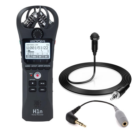 Zoom H1n Digital Handy Recorder - Black - With H&A HA-OM-L Lavalier  Microphone, SC3 3.5mm TRRS to TRS Adaptor for smartLav