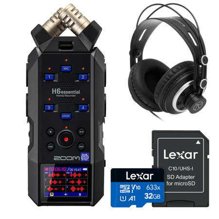 Zoom H6essential 6-Track 32-Bit Float Handy Recorder, Bundle with TAPH300 Headphones and 32GB Memory Card