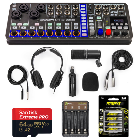 Zoom LiveTrak L6max 12-Ch Digital Mixer & Recorder, w/Podcast Mic Set,4x Battery