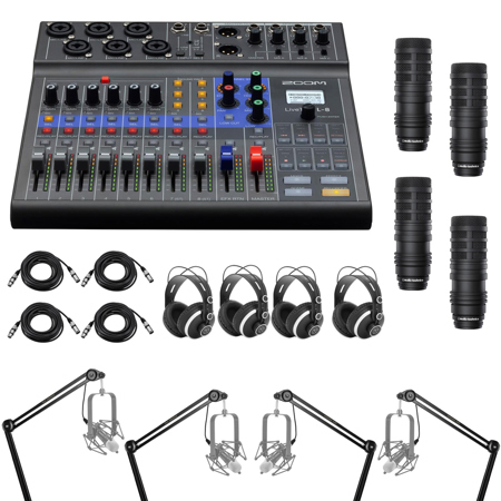 Zoom LiveTrak L-8 8-Ch Mixer & Multitrack Recorder w/4x BP40 Mic & 4x  Headphones