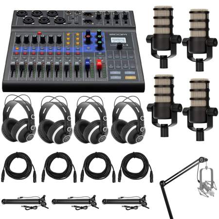 Zoom LiveTrak L-8 Portable 8-CH Mixer Recorder - with 4-Pack Mic & Headphones