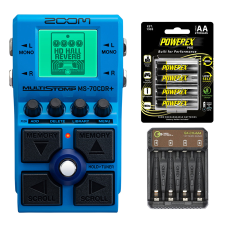 Zoom MS-70CDR+ MultiStomp Chorus/Delay/Reverb Pedal, Bundle with AA 2700mAh NiMH Batteries and 4-Bay Charger