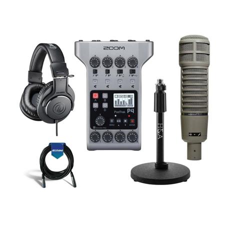Zoom PodTrak P4 Podcast Recorder Bundle with Electro-Voice RE20 Mic and Audio-Technica ATH-M20x Headphones