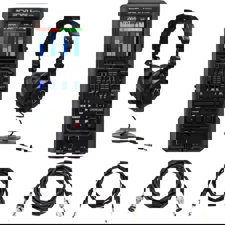 Zoom R4 MultiTrak 32-Bit Float Handheld Recorder Bundle with Studio Monitor Headphonex & Cables