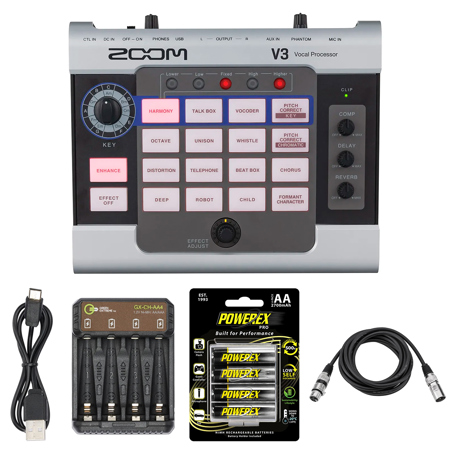 Zoom V3 Vocal Processor w/4x AA Ni-MH Battery, 4-Bay Charger, 10