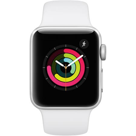 Apple Watch Series 3, GPS, 38mm, Silver Aluminum Case, White Sport Band