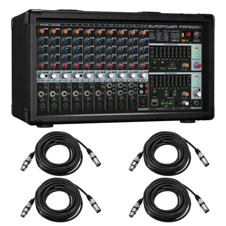 Behringer EUROPOWER PMP2000D 2000-Watt 14-Channel Powered Mixer W/4x 25' XLR CBL