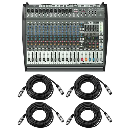 Behringer EUROPOWER PMP6000 1600W 20-Channel Powered Mixer, w/4x 25' XLR Cable