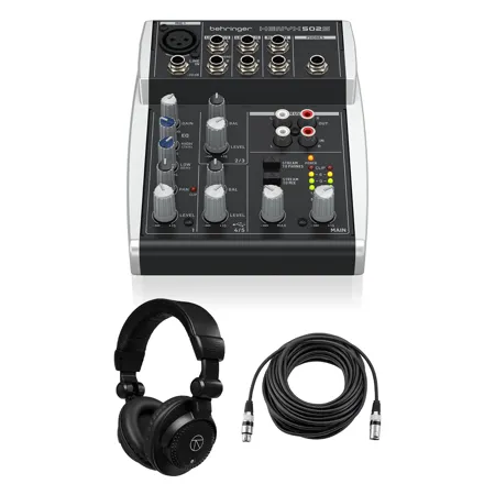 Behringer XENYX 502S Analog 5-Channel Mixer, w/Headphones & 2x 50' XLR Mic Cable