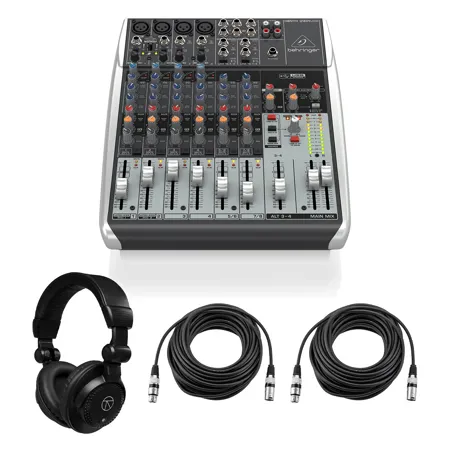 Behringer XENYX Q1204USB 12-Input 2/2-Bus Mixer, w/Headphones & 2x 50' XLR Cable
