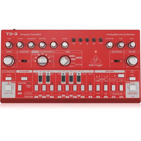 Behringer TD-3-TG Sintetizador de línea de graves analógico con VCO, VCF, secuenciador de 16 pasos, efectos de distorsión y cadena de poli 16 voz, compatible con PC y Mac