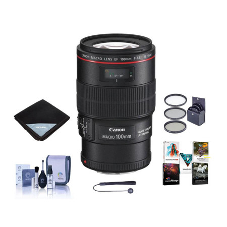 EF 100mm f/2.8L IS USM Macro AF Lens Kit, - U.S.A - with 67mm Filter Kit, Lens Cap Leash, 