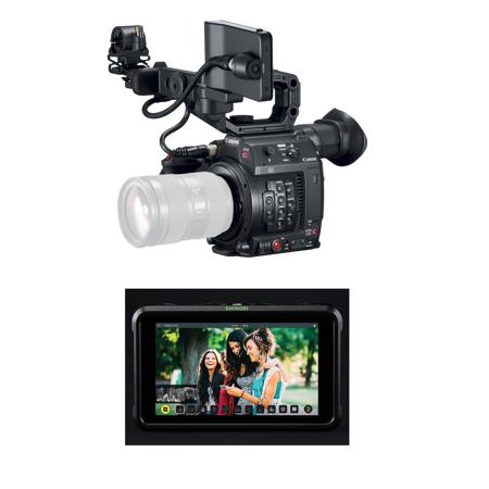 canon eos c200 cinema camcorder body with touch screen lcd handle grip ef lens mount with atomos shinobi sdi 5 3g sdi 4k hdmi hdr pro
