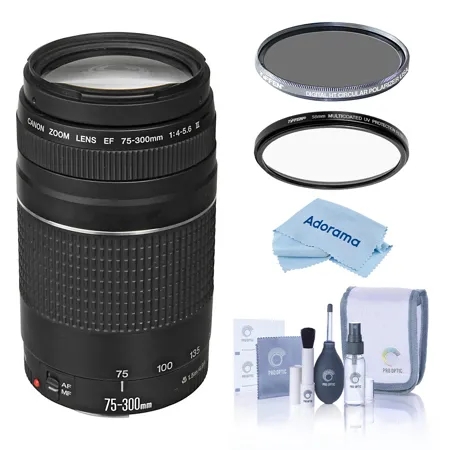 Canon EF 75-300mm f/4-5.6 III Lens, Black, Bundle w/Tiffen 58mm UV