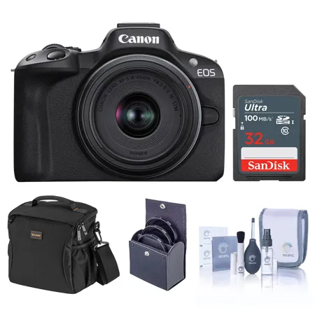 Canon EOS R50 Camera, Black with RF-S 18-45mm f/4.5-6.3 Lens and