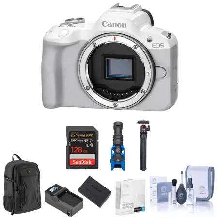 Canon EOS R50 Mirrorless Camera, White, Bundle with Accessory Kit