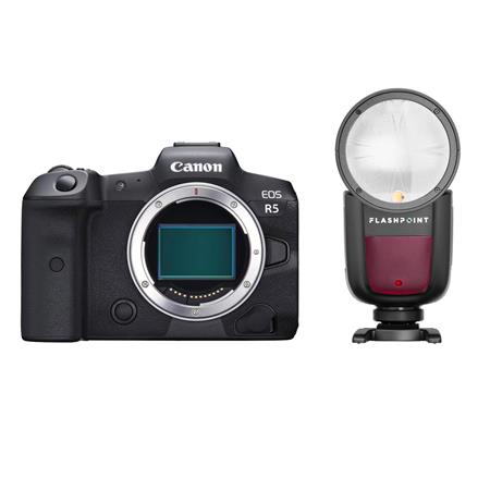 hjemmehørende Sidelæns kamera Canon EOS R5 Mirrorless Camera Body With Flashpoint Zoom Li-on X R2 TTL  Flash 4147C002 FL