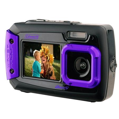 2.7 Back/1.8 Front LCD Dust/Freeze Proof Waterproof to 10 20MP Coleman Duo2 2V9WP Rugged Dual Screen Waterproof Camera Purple 4x Digital Zoom 
