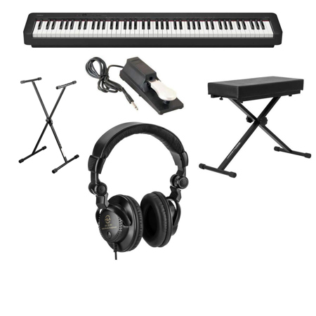 Casio CDP-S160 88-Key Compact Piano Keyboard with Touch Response, Black,  Bundle with H&A Studio Headphones, Stand, Bench, Sustain Pedal