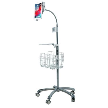 Cta Digital Gooseneck Floor Stand With Vesa Plate And Basket For 7