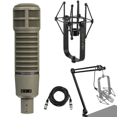 Electro-Voice RE20 Microphone, Broadcast Arm, ShokMount, 15' XLR