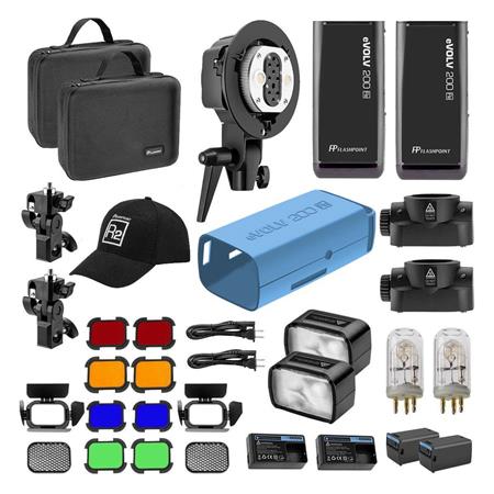 Flashpoint eVOLV 200 TTL Pocket Flash with Barndoor Value Kit with Ext Head and Round Flash Head and AK-R1 Accessory Kit