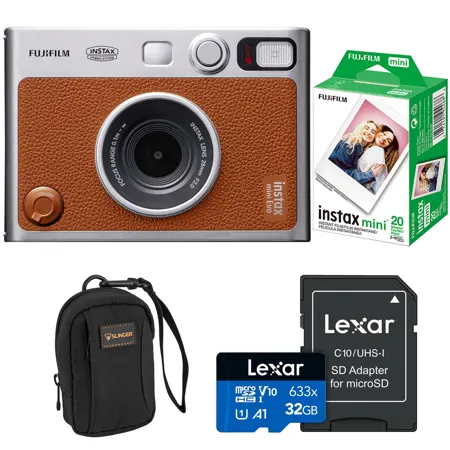 instax mini evo ファインダー フィルム セット Fujifilm Instax Mini Evo Instant Film Camera, Brown + Essentials