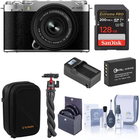 Fujifilm X-M5 Camera with XC 15-45mm f/3.5-5.6 Lens, Silver, with
