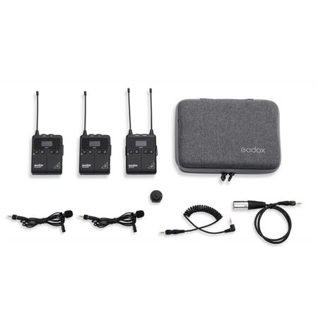 A/B Group total 96 Channel UHF Lav Mic for Smartphone Camera YouTube Facebook Live-steam Podcast Interview 2 Transmitter Godox WMicS1 kit2 Wireless Lavalier Microphone System with 1 Receiver