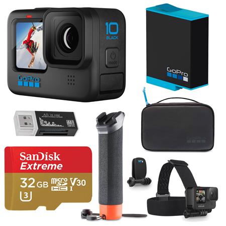 GoPro HERO10 Black with Adventure Kit, Battery, 32GB Card, Card Reader