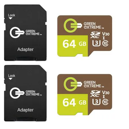 Green Extreme 64GB microSDXC Memory Card with SD Adapter (2 Pack