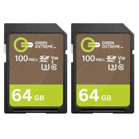 Green Extreme 64GB SDXC Memory Card, Class 10 U3, (2 Pack) SD-64