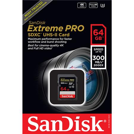 SanDisk Extreme PRO Lettore di Schede SD UHS-II con Connettore USB Type-C velocit/à di lettura fino a 300 MB//s U3 SanDisk Extreme PRO UHS-II 64 GB Scheda di Memoria SDXC Classe 10