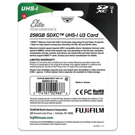 60MB//s Write Fujifilm Elite Performance 256GB SDXC UHS-1 U3 Class 10 Memory Card 95MB//s Read