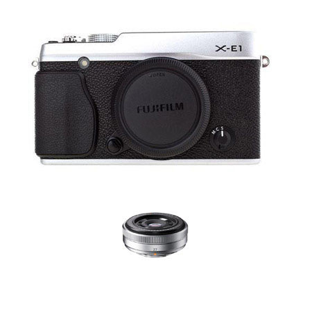 Fujifilm X-E1 Mirrorless Digital Camera Body,Silver - Bundle w/Fujifilm XF 27mm 2.8 Silver 