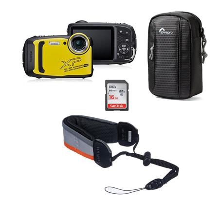 Fujifilm FinePix XP140 Digital Camera, 4K/15P Video, Bluetooth Capability,  Waterproof to 82', Yellow - Bundle With Fujifilm Rugged Float Strap, 16GB  