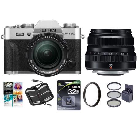 Fujifilm X-T30 Mirrorless Camera with XF 18-55mm f/2.8-4 & XF 35mm F/2R, Silver 16619786 L2