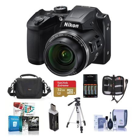 Nikon Coolpix B500 Digital Point & Shoot Camera, Black - Bundle With Camera  Bag, 4 AA Rechargeable Batteries With charger, 32GB Class 10 SDHC Card,