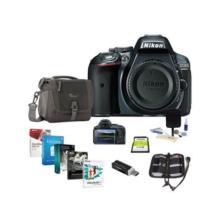Nikon D5300 24 1 Megapixel DX-Format Digital SLR Camera Body, Gray - Bundle with Camera Bag, 16GB Ultra SDHC CL10 Card, Cleaning Kit, Pro Software