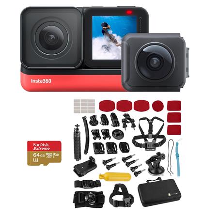 64GB microSD Card 4K Wide-Angle Mods Insta360 ONE R Twin Edition Dual Lens 360 Waterproof Sports and Action Camera Bundle with Froggi Extreme Sport Accessory Set 