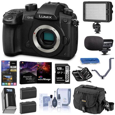 Lumix DC-GH5 Mirrorless Camera Body, Black - Bundle With 32GB SDHC U3 Card, Spare Battery,