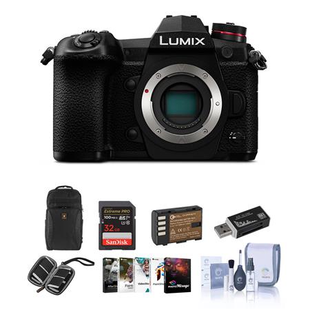Lumix G9 Mirrorless Camera Body, Black - Bundle With 32GB SDHC U3 Card, Spare Battery, Cam